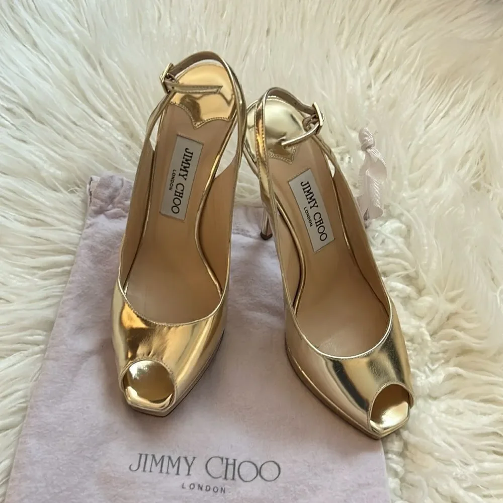 Mirror Calfskin Clue Peep Toe Platform Slingback Pumps size 37